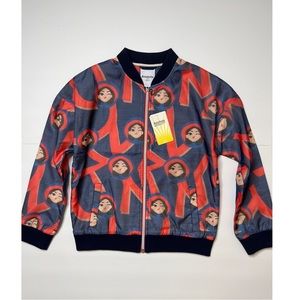 Balabala Red/Blue Mesh Print Design Bomber Jacket Sz 10-12Y Girls